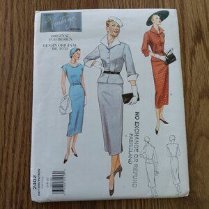 Vogue 2402 Sewing Pattern Dress & Jacket UNCUT 1950 Design Repro Size 6 8 10